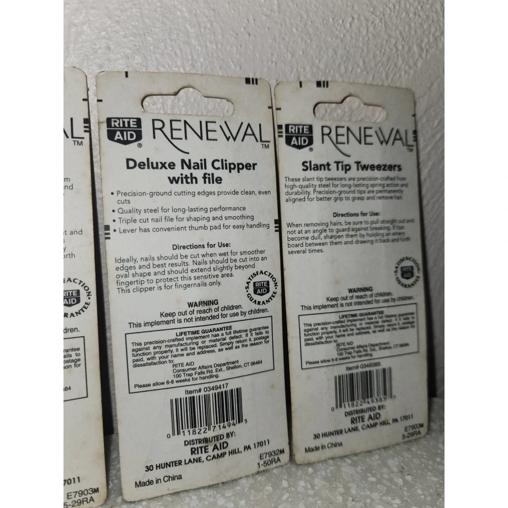 2 Pair {Rite‎ Aid} [Renewal] Slant Tip Tweezers & 1 Deluxe Nail Clipper w/File~